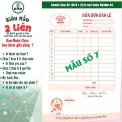 Hoá đơn bán lẻ 2 liên-Bloc 2 (in sẵn) & Bloc 6 (chọn mẫu in tên) hoặc theo thiết kế