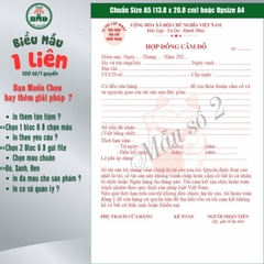 Hợp đồng cầm đồ 1 liên-Bloc 2 (in sẵn) & Bloc 6 (chọn mẫu in tên) hoặc theo thiết kế