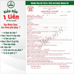 Hợp đồng cầm đồ 1 liên-Bloc 2 (in sẵn) & Bloc 6 (chọn mẫu in tên) hoặc theo thiết kế