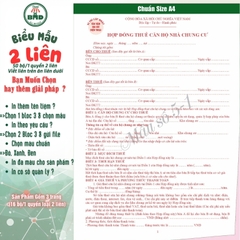 Hợp đồng cho thuê Nhà/Căn Hộ/Mặt Bằng/Phòng Trọ 2 liên(A4)-Bloc 1(in sẵn) & Bloc 3(chọn mẫu in tên) hoặc theo thiết kế