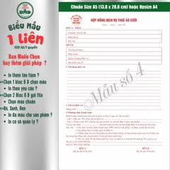 Hợp đồng cho thuê thời trang-áo cưới 1 liên-Bloc 2 (in sẵn) & Bloc 6 (chọn mẫu in tên) hoặc theo thiết kế