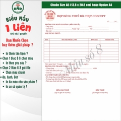 Hợp đồng cho thuê thời trang-áo cưới 1 liên-Bloc 2 (in sẵn) & Bloc 6 (chọn mẫu in tên) hoặc theo thiết kế