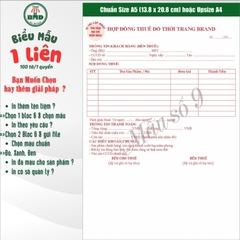 Hợp đồng cho thuê thời trang-áo cưới 1 liên-Bloc 2 (in sẵn) & Bloc 6 (chọn mẫu in tên) hoặc theo thiết kế