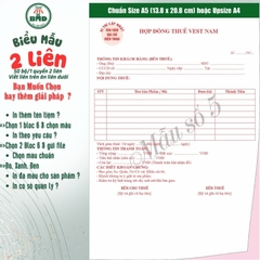 Hợp đồng cho thuê thời trang-áo cưới 2 liên-Bloc 2 (in sẵn) & Bloc 6 (chọn mẫu in tên) hoặc theo thiết kế