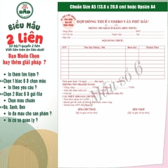 Hợp đồng cho thuê thời trang-áo cưới 2 liên-Bloc 2 (in sẵn) & Bloc 6 (chọn mẫu in tên) hoặc theo thiết kế