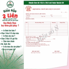 Hợp đồng cho thuê thời trang-áo cưới 2 liên-Bloc 2 (in sẵn) & Bloc 6 (chọn mẫu in tên) hoặc theo thiết kế