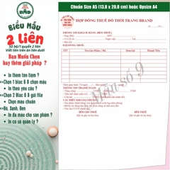 Hợp đồng cho thuê thời trang-áo cưới 2 liên-Bloc 2 (in sẵn) & Bloc 6 (chọn mẫu in tên) hoặc theo thiết kế