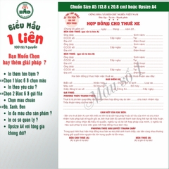 Hợp đồng cho thuê xe 1 liên-Bloc 2(in sẵn) & Bloc 6(chọn mẫu in tên) hoặc theo thiết kế