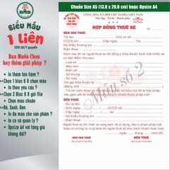 Hợp đồng cho thuê xe 1 liên-Bloc 2(in sẵn) & Bloc 6(chọn mẫu in tên) hoặc theo thiết kế