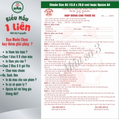 Hợp đồng cho thuê xe 1 liên-Bloc 2(in sẵn) & Bloc 6(chọn mẫu in tên) hoặc theo thiết kế