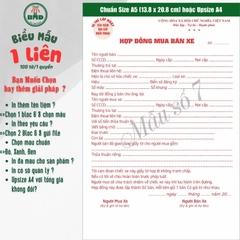 Hợp đồng mua bán xe 1 liên-Bloc 2 (in sẵn) & Bloc 6 (chọn mẫu in tên) hoặc theo thiết kế