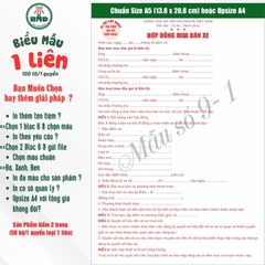 Hợp đồng mua bán xe 1 liên-Bloc 2 (in sẵn) & Bloc 6 (chọn mẫu in tên) hoặc theo thiết kế