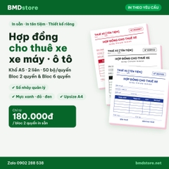 Hợp đồng cho thuê xe máy, ô tô tự lái A5 2 liên carbonless BMDstore