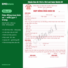 Hợp Đồng Mua Bán Xe Máy, Ô Tô A5 2 Liên Carbonless – In Tên Tiệm, Đánh Số Nhảy | Bloc 2 & Bloc 6 | 9 Mẫu Có Sẵn