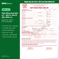 Hợp Đồng Mua Bán Xe Máy, Ô Tô A5 2 Liên Carbonless – In Tên Tiệm, Đánh Số Nhảy | Bloc 2 & Bloc 6 | 9 Mẫu Có Sẵn
