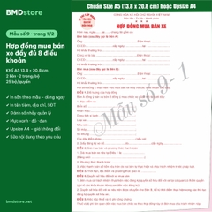 Hợp Đồng Mua Bán Xe Máy, Ô Tô A5 2 Liên Carbonless – In Tên Tiệm, Đánh Số Nhảy | Bloc 2 & Bloc 6 | 9 Mẫu Có Sẵn