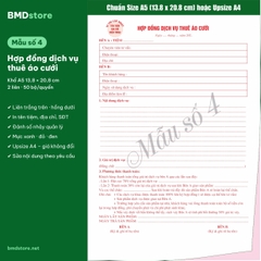 Hợp Đồng Thuê Váy Cưới, Áo Dài, Đồ Thời Trang A5 2 Liên Carbonless – In Tên Tiệm, Đánh Số Nhảy | Bloc 2 & Bloc 6