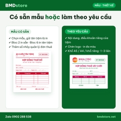 Hợp Đồng Thuê Váy Cưới, Áo Dài, Đồ Thời Trang A5 1 Liên – In Tên Tiệm, Đánh Số Nhảy | Bloc 2 & Bloc 6