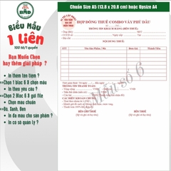 Hợp Đồng Thuê Váy Cưới, Áo Dài, Đồ Thời Trang A5 1 Liên – In Tên Tiệm, Đánh Số Nhảy | Bloc 2 & Bloc 6