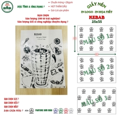 Giấy nến(hút dầu)gói-lót bánh Kebab in logo,chuẩn>28gsm(25x35cm)-Bloc 100(đen 3h)/1k/2k