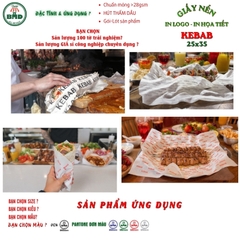 Giấy nến(hút dầu)gói-lót bánh Kebab in logo,chuẩn>28gsm(25x35cm)-Bloc 100(đen 3h)/1k/2k