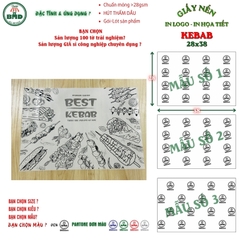 Giấy nến(hút dầu)gói-lót bánh Kebab in logo,chuẩn>28gsm(28x38cm)-Bloc 100(đen 3h)/1k/2k