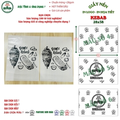 Giấy nến(hút dầu)gói-lót bánh Kebab in logo,chuẩn>28gsm(28x38cm)-Bloc 100(đen 3h)/1k/2k