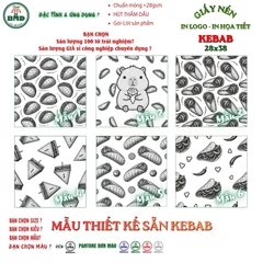 Giấy nến(hút dầu)gói-lót bánh Kebab in logo,chuẩn>28gsm(28x38cm)-Bloc 100(đen 3h)/1k/2k