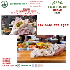 Giấy nến(hút dầu)gói-lót bánh Kebab in logo,chuẩn>28gsm(28x38cm)-Bloc 100(đen 3h)/1k/2k