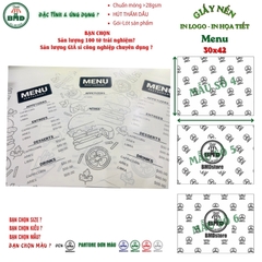 Giấy nến(hút dầu) làm Menu lót bàn in logo,chuẩn>28gsm(30x42cm)-Bloc 100(đen 3h)/1k/2k