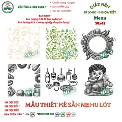 Giấy nến(hút dầu) làm Menu lót bàn in logo,chuẩn>28gsm(30x42cm)-Bloc 100(đen 3h)/1k/2k
