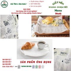 Giấy nến(hút dầu) làm Menu lót bàn in logo,chuẩn>28gsm(30x42cm)-Bloc 100(đen 3h)/1k/2k