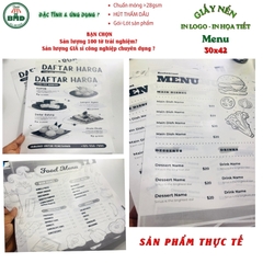 Giấy nến(hút dầu) làm Menu lót bàn in logo,chuẩn>28gsm(30x42cm)-Bloc 100(đen 3h)/1k/2k