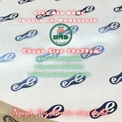 Giấy gói Hamburger in logo mỏng chuẩn 25gsm (màu giấy vàng kraft) size 30x39 cm - Block 1000 tờ