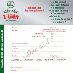 Phiếu Chi 1 liên-Bloc 2 (in sẵn) & Bloc 6 (chọn mẫu in tên) hoặc theo thiết kế