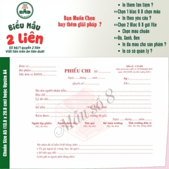 Phiếu Chi 2 liên-Bloc 2 (in sẵn) & Bloc 6 (chọn mẫu in tên) hoặc theo thiết kế