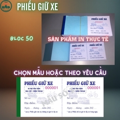 Phiếu giữ xe chọn mẫu in tên tiệm - Phiếu bốc thăm hoặc các loại phiếu trò chơi theo thiết kế chuẩn size mô tả-Bloc 50/100 quyển
