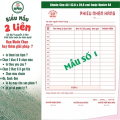Phiếu nhận hàng 2 liên-Bloc 2 (in sẵn) & Bloc 6 (chọn mẫu in tên) hoặc theo thiết kế
