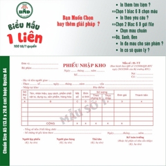 Phiếu Nhập Kho 1 liên-Bloc 2 (in sẵn) & Bloc 6 (chọn mẫu in tên) hoặc theo thiết kế