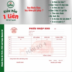 Phiếu Nhập Kho 1 liên-Bloc 2 (in sẵn) & Bloc 6 (chọn mẫu in tên) hoặc theo thiết kế