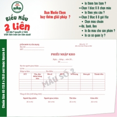 Phiếu Nhập Kho 2 liên-Bloc 2 (in sẵn) & Bloc 6 (chọn mẫu in tên) hoặc theo thiết kế