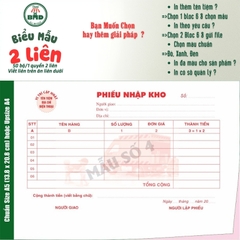 Phiếu Nhập Kho 2 liên-Bloc 2 (in sẵn) & Bloc 6 (chọn mẫu in tên) hoặc theo thiết kế