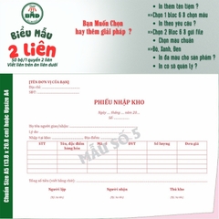 Phiếu Nhập Kho 2 liên-Bloc 2 (in sẵn) & Bloc 6 (chọn mẫu in tên) hoặc theo thiết kế