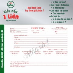Phiếu Thu 1 liên-Bloc 2 (in sẵn) & Bloc 6 (chọn mẫu in tên) hoặc theo thiết kế