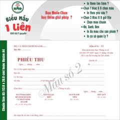 Phiếu Thu 1 liên-Bloc 2 (in sẵn) & Bloc 6 (chọn mẫu in tên) hoặc theo thiết kế