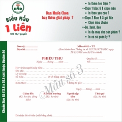 Phiếu Thu 1 liên-Bloc 2 (in sẵn) & Bloc 6 (chọn mẫu in tên) hoặc theo thiết kế