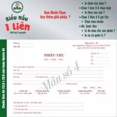 Phiếu Thu 1 liên-Bloc 2 (in sẵn) & Bloc 6 (chọn mẫu in tên) hoặc theo thiết kế