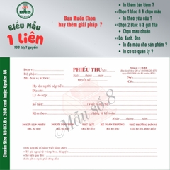 Phiếu Thu 1 liên-Bloc 2 (in sẵn) & Bloc 6 (chọn mẫu in tên) hoặc theo thiết kế