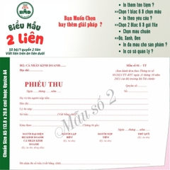 Phiếu Thu 2 liên-Bloc 2 (in sẵn) & Bloc 6 (chọn mẫu in tên) hoặc theo thiết kế