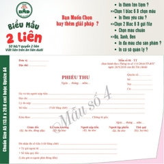 Phiếu Thu 2 liên-Bloc 2 (in sẵn) & Bloc 6 (chọn mẫu in tên) hoặc theo thiết kế